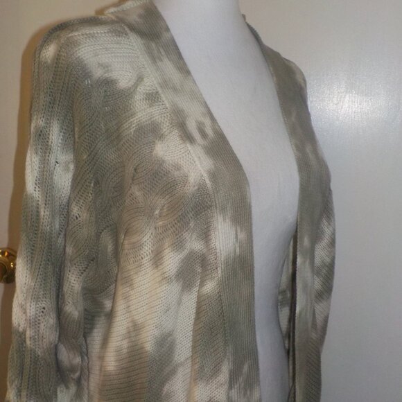 GILDED INTENT SIZE SMALL GREEN AND CREAM TIE-DYE OPEN FRONT CARDIGAN SWEATER - Picture 7 of 11